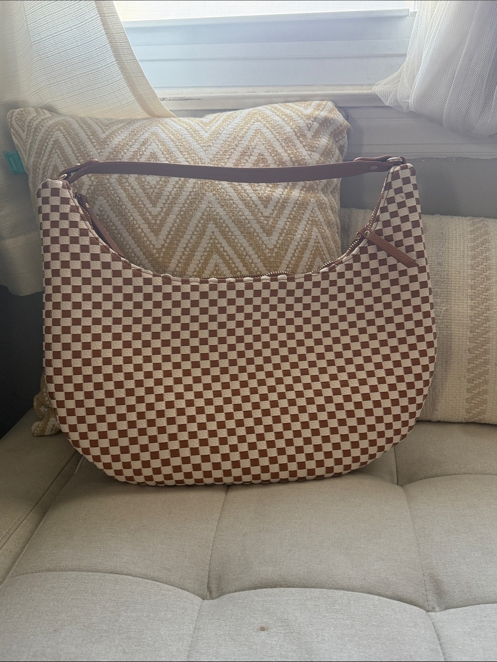 Checkerboard Brown and Cream Shoulder Bag